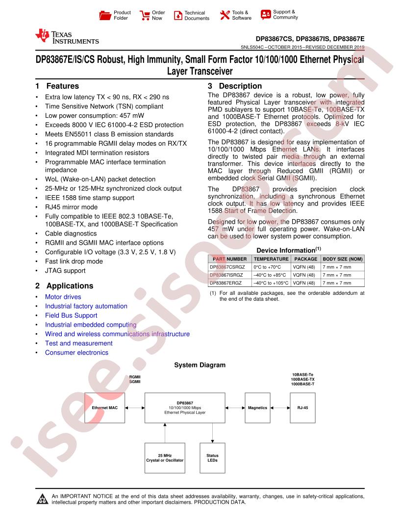 DP83867(CS,IS,E) Datasheet
