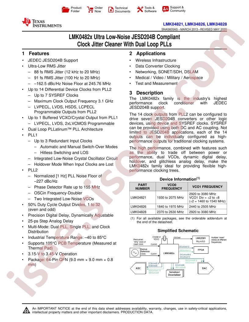 LMK04821, 26, 28 Datasheet
