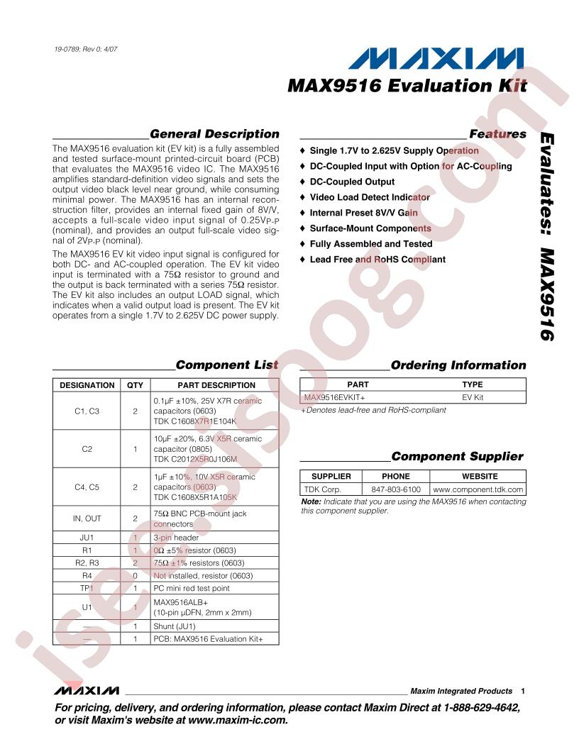 MAX9516 Eval Kit