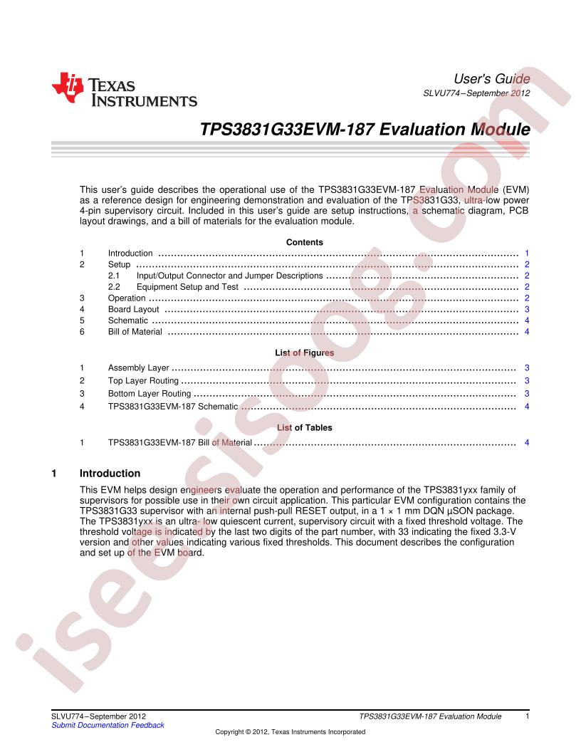 TPS3831G33EVM-187 User Guide