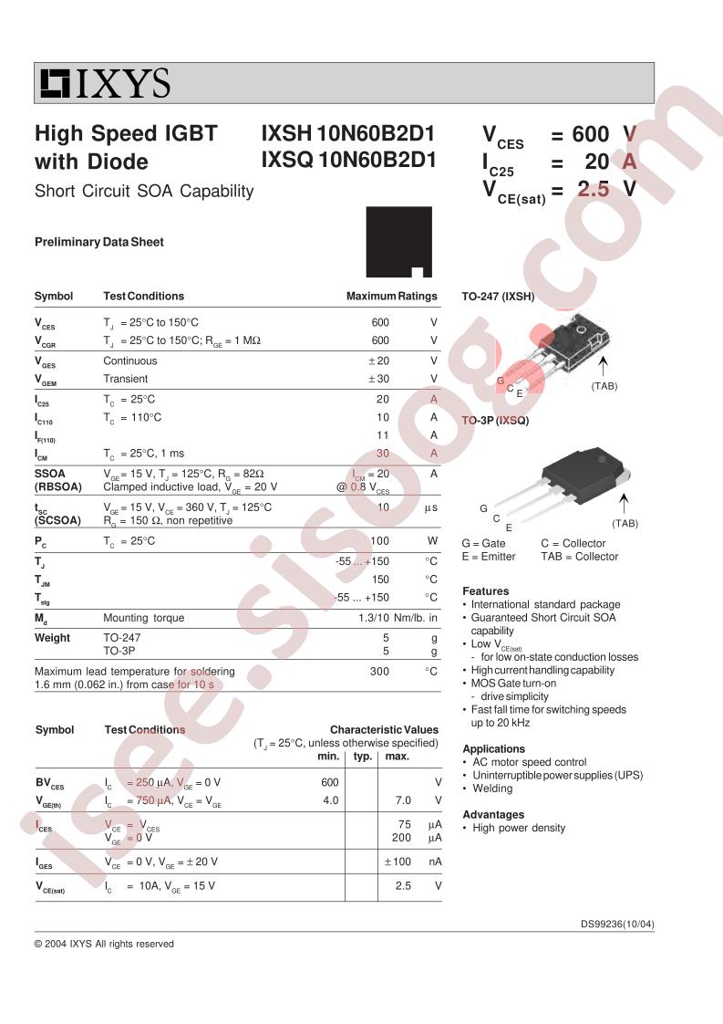 IXS(H,Q)10N60B2D1