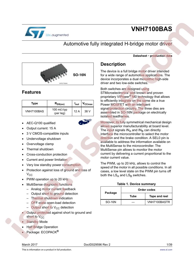 VNH7100BAS Datasheet