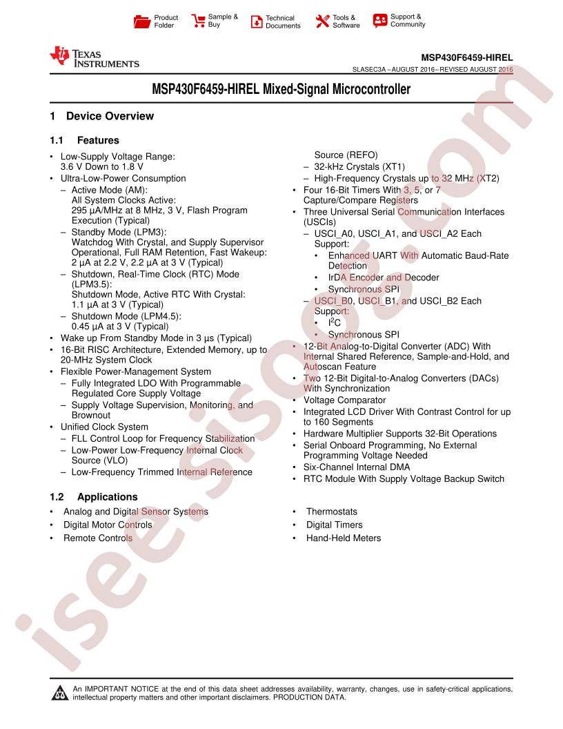 MSP430F6459TPZR Datasheet