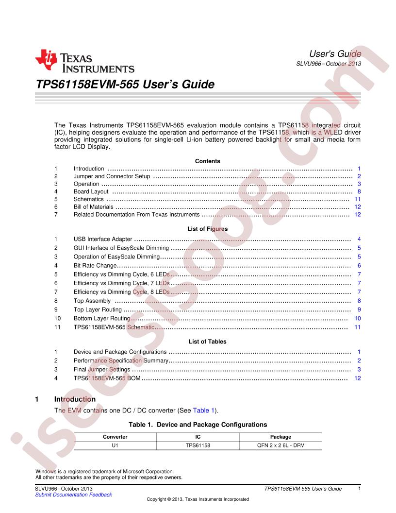 TPS61158EVM-565 User Guide