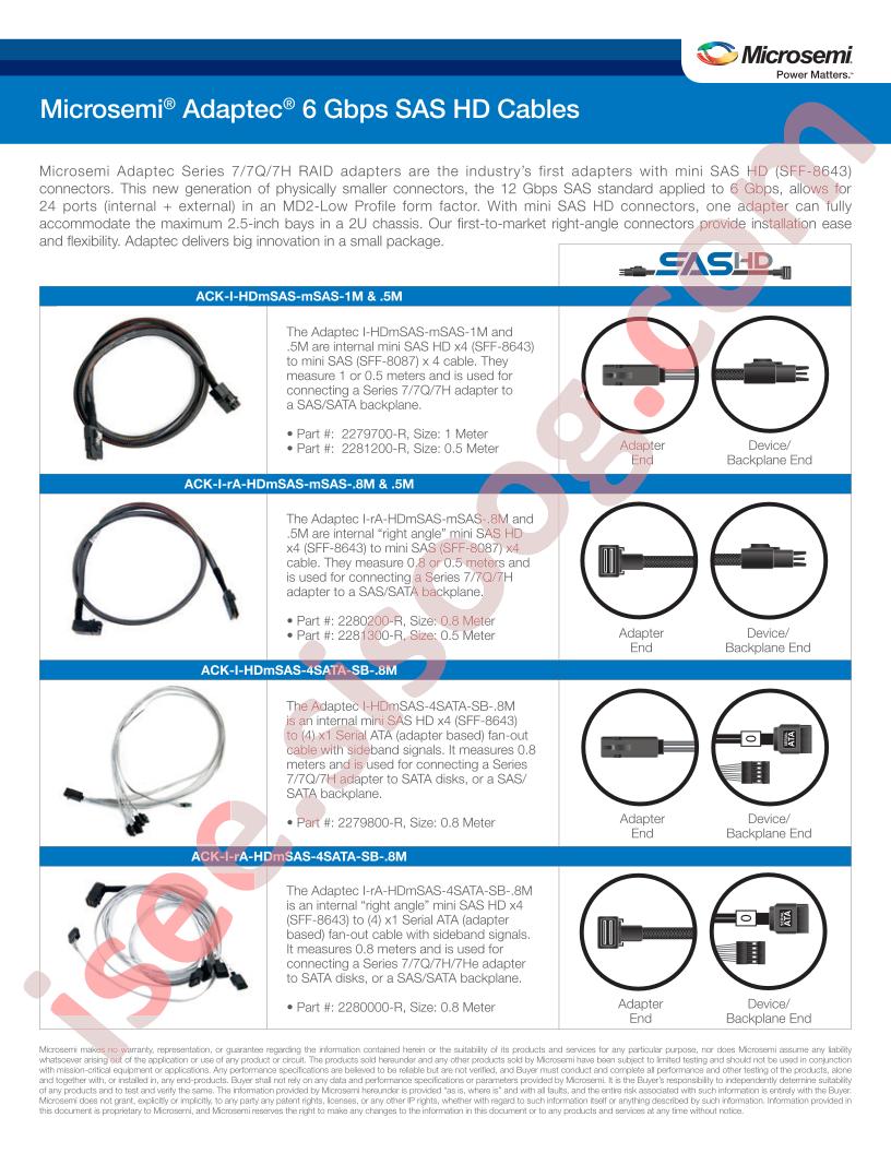 Adaptec® 6 Gbps SAS HD Cables Flyer