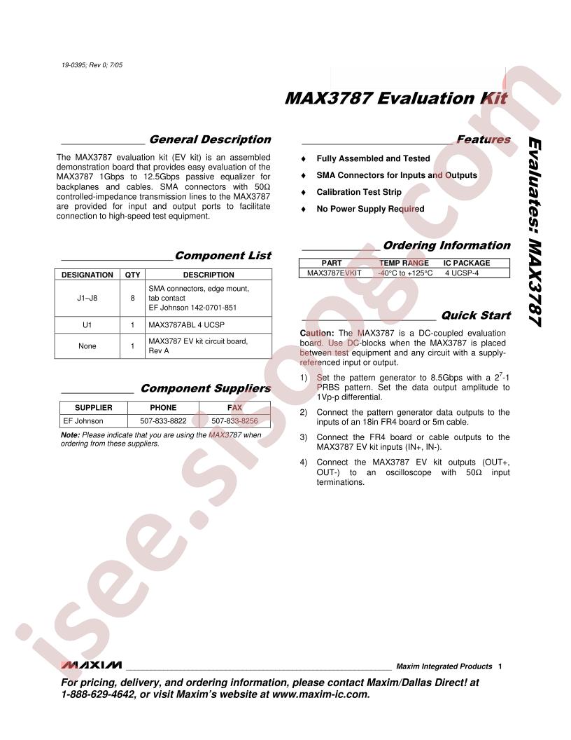 MAX3787 Evaluation Kit