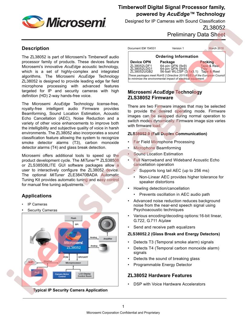ZL38052 Preliminary Datasheet