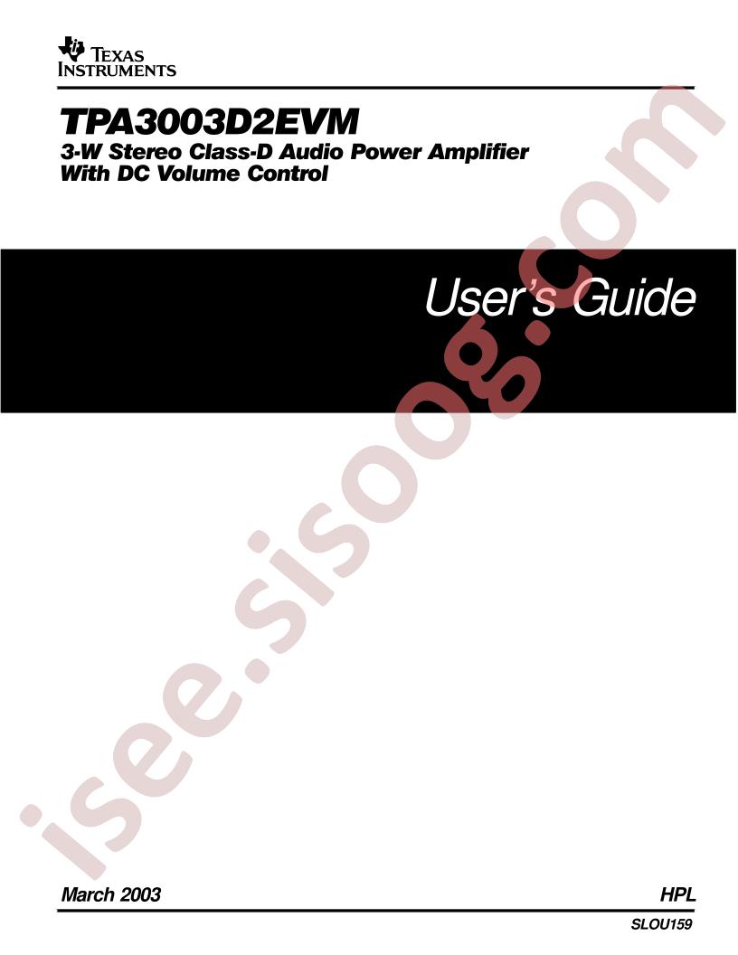 TPA3003D2EVM User Guide