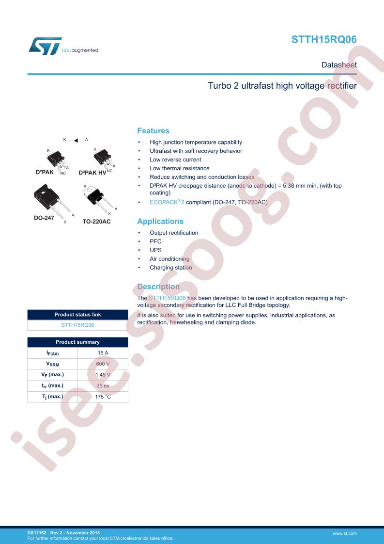 STTH15RQ06 Datasheet