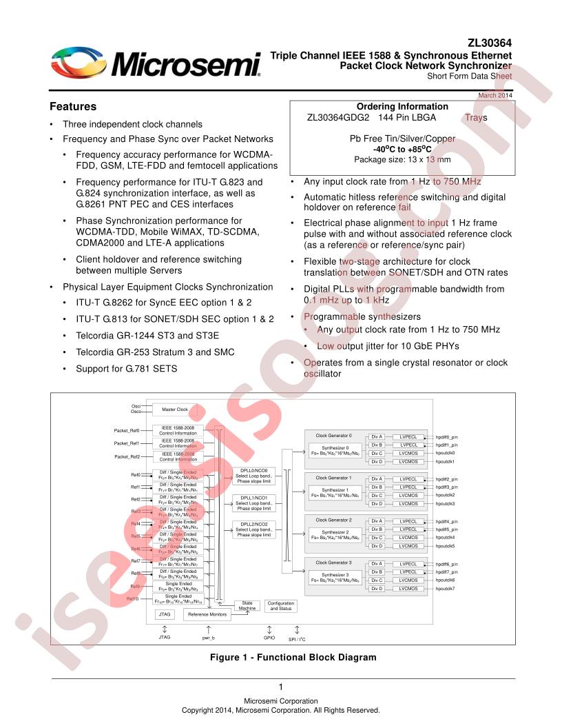 ZL30364 Short Form Datasheet