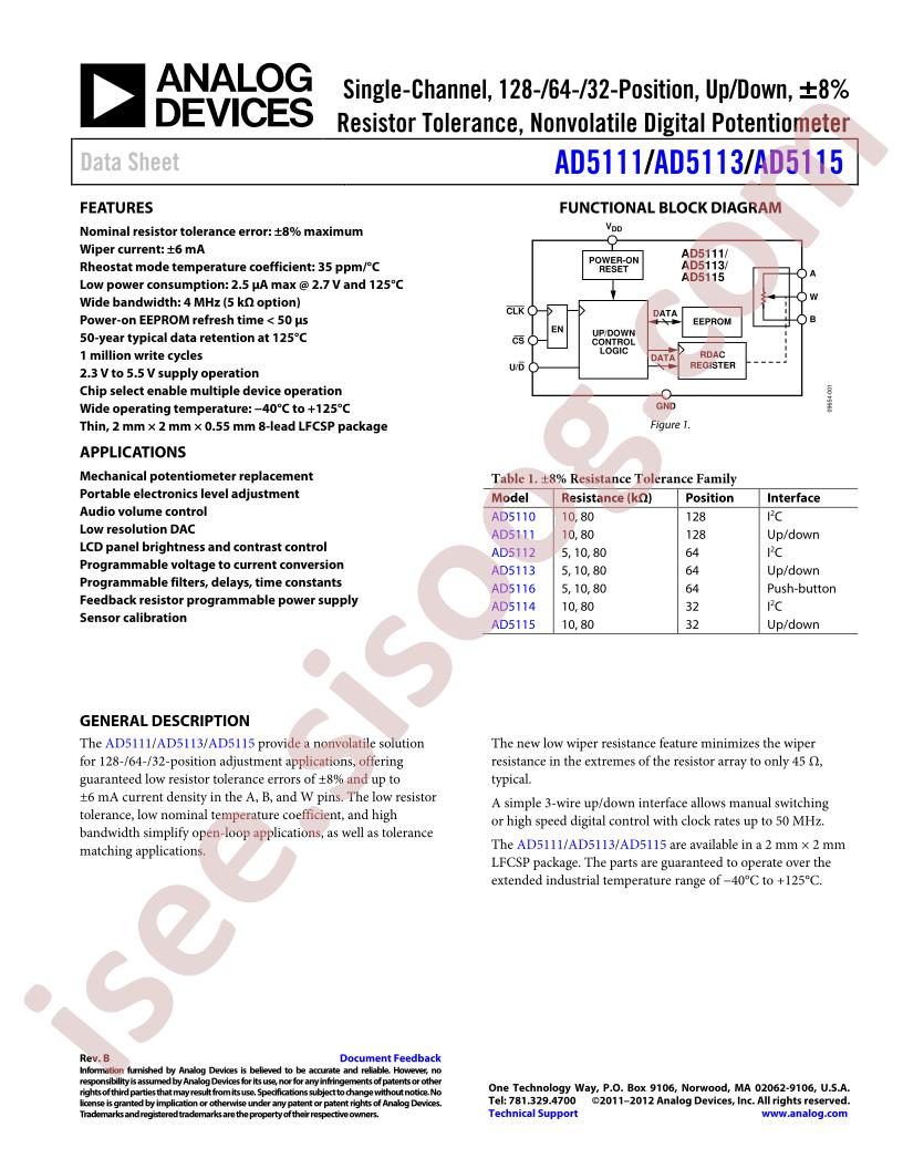 AD5111,13,15 Datasheet