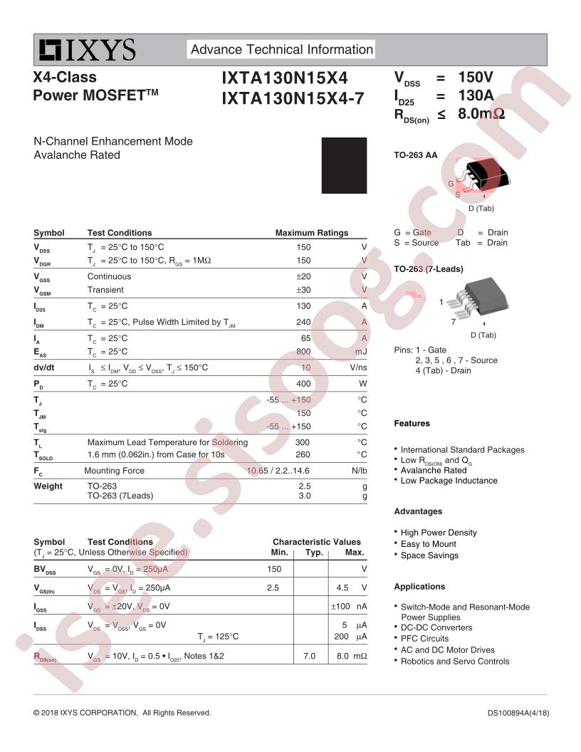 IXTA130N15X4(-7)