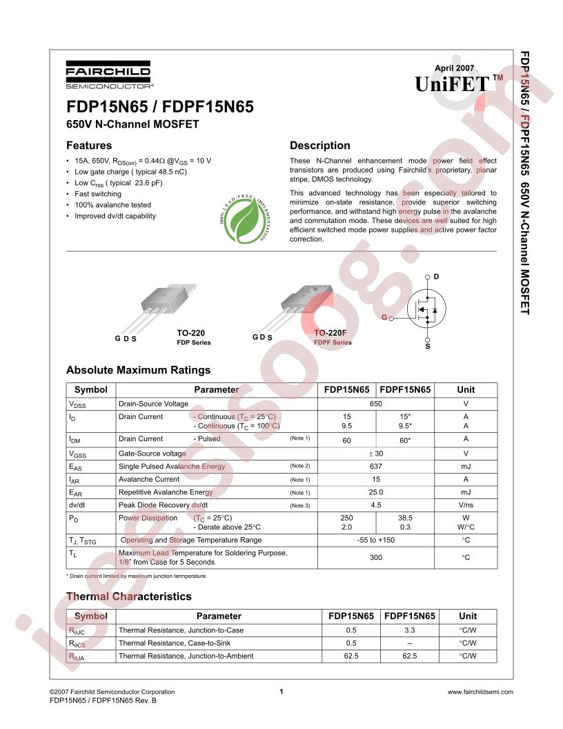 FDP15N65, FDPF15N65
