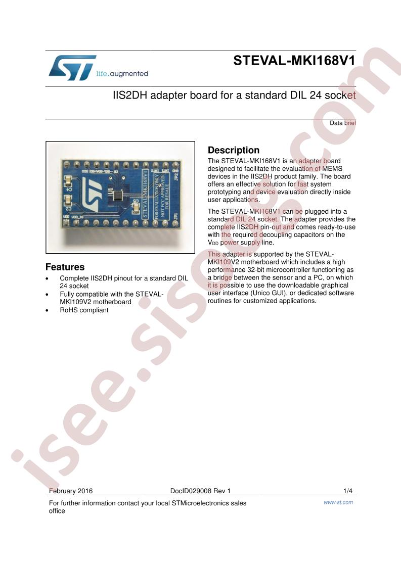 STEVAL-MKI168V1 Data Brief