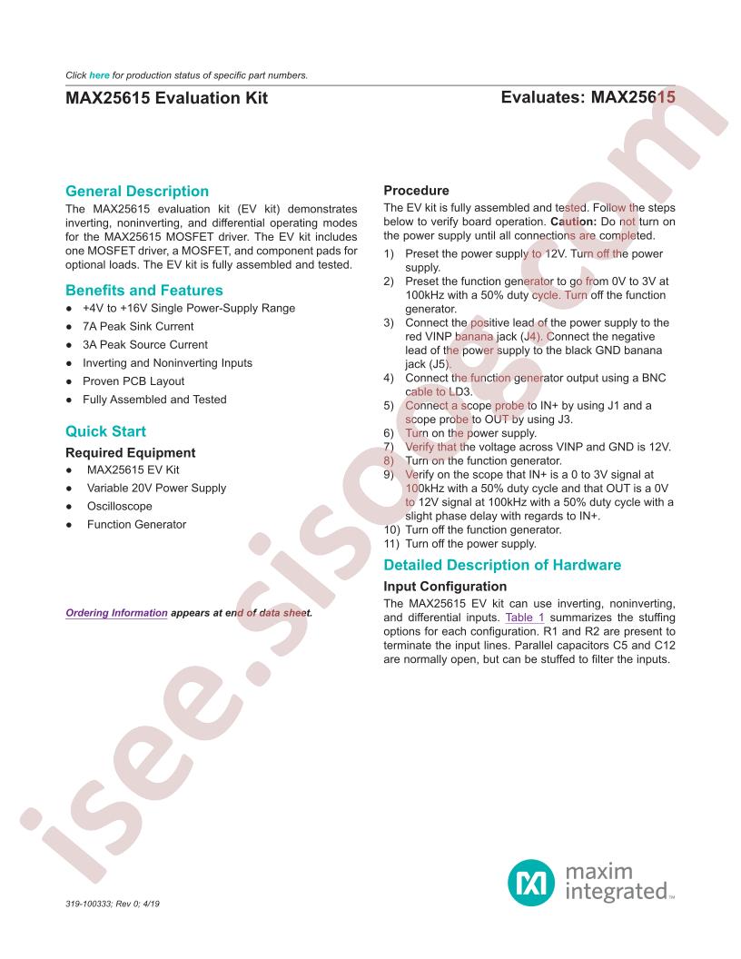 MAX25615 Evaluation Kit