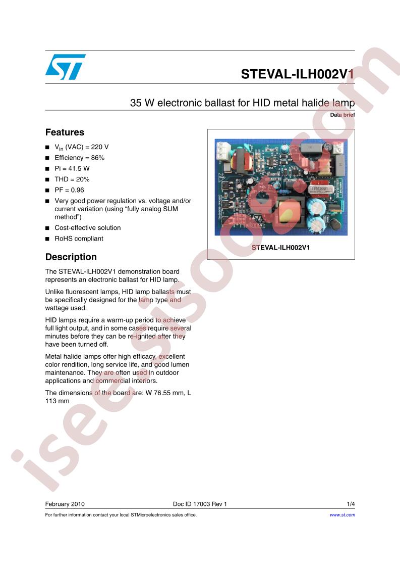 STEVAL-ILH002V1 Data Brief