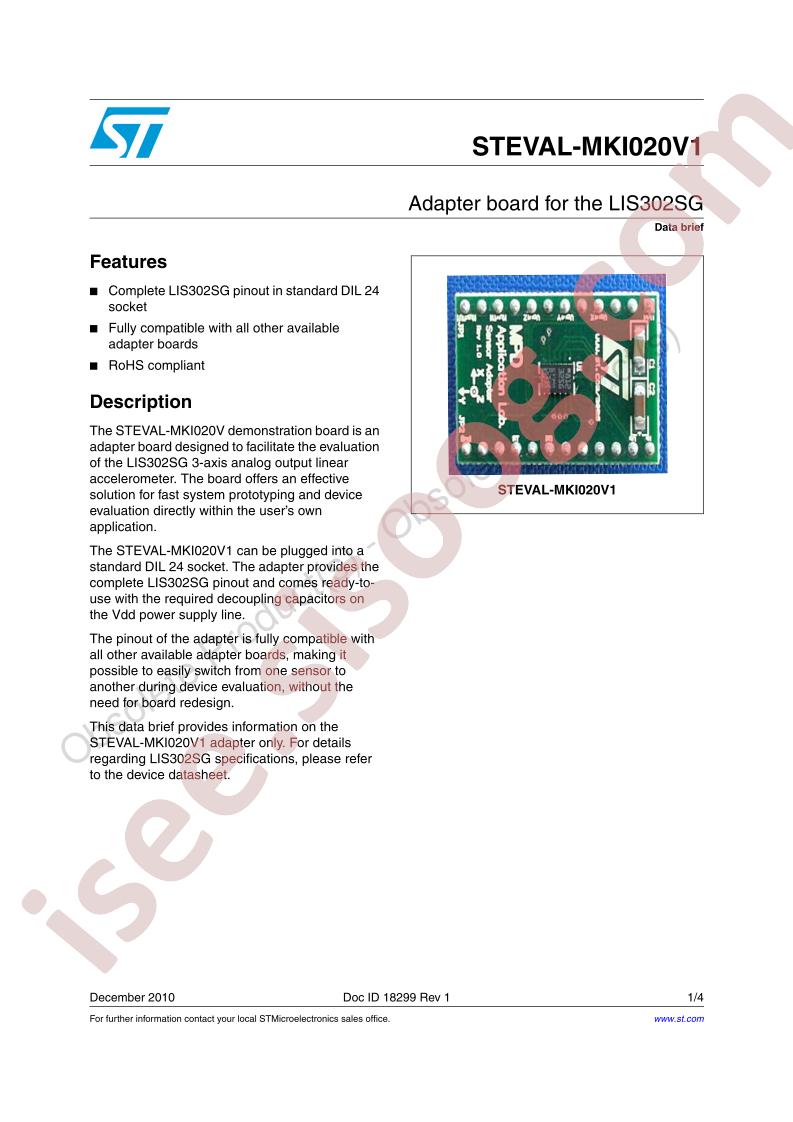 STEVAL-MKI020V1 Data Brief