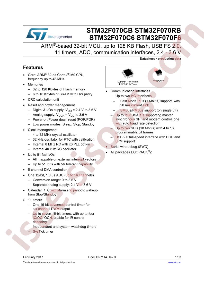 STM32F070xB, 6x Datasheet