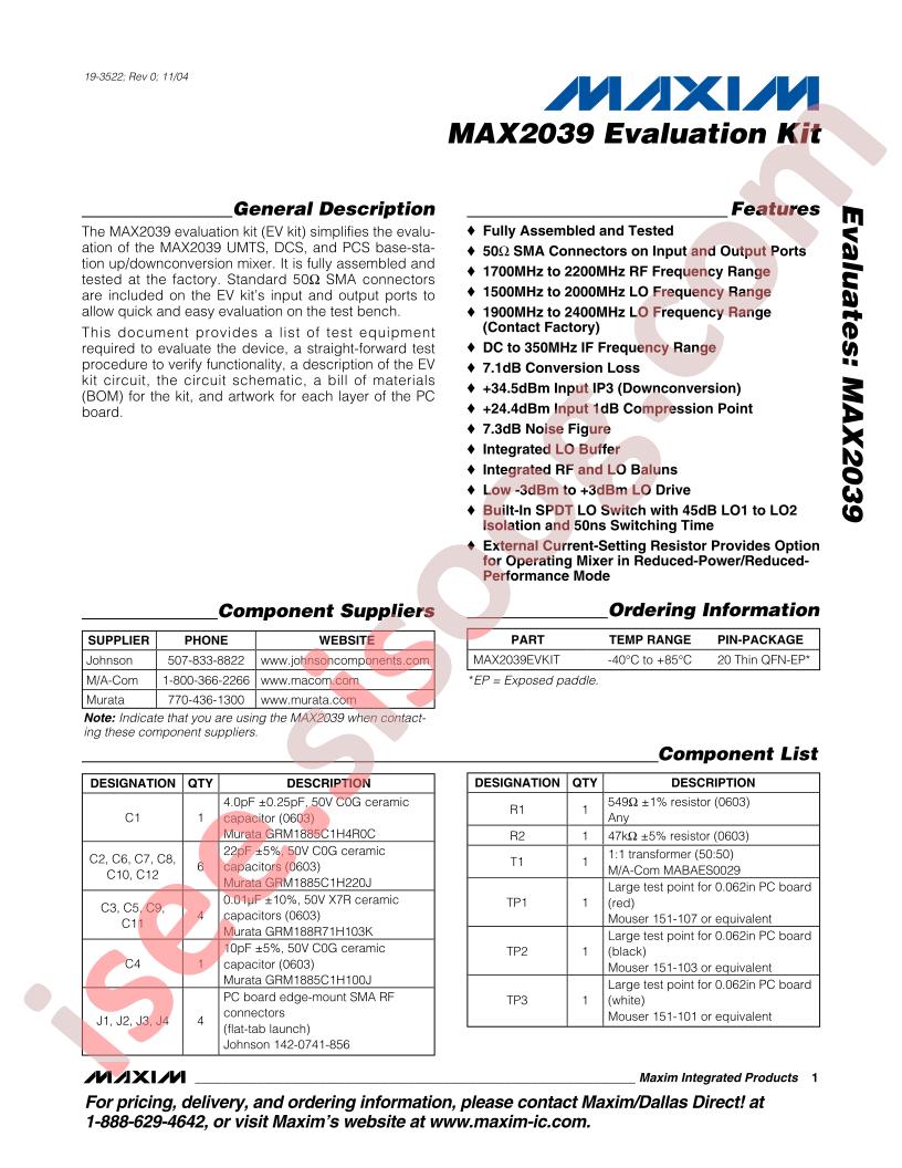 MAX2039 Eval Kit