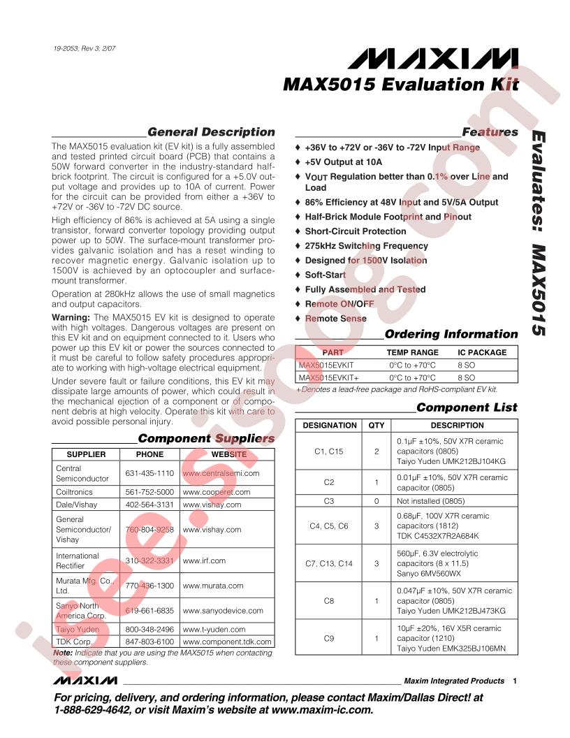 MAX5015 Eval Kit