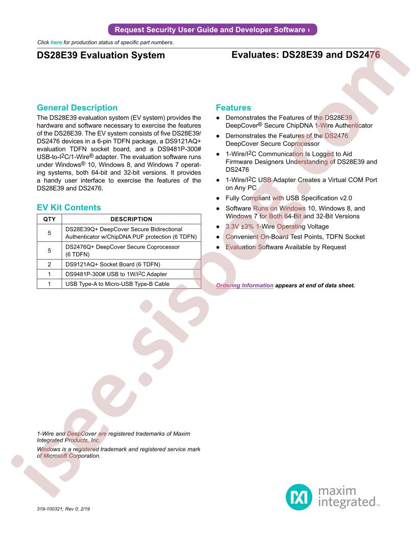 DS28E39 Evaluation System Preliminary~