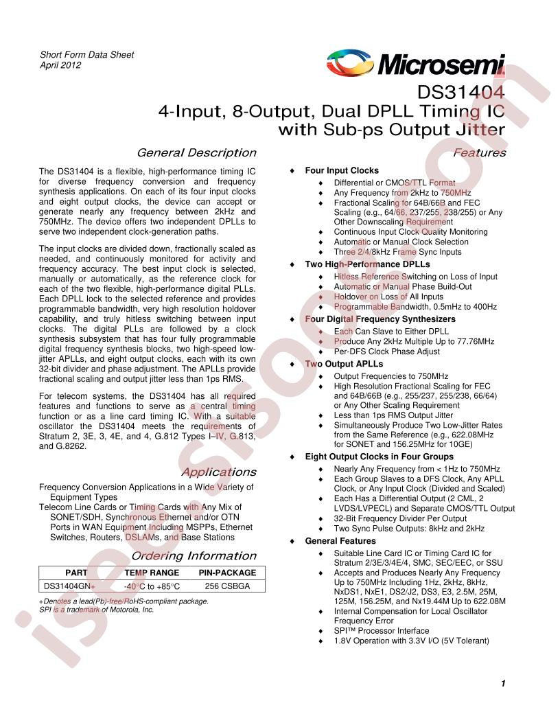 DS31404 Short Form Datasheet