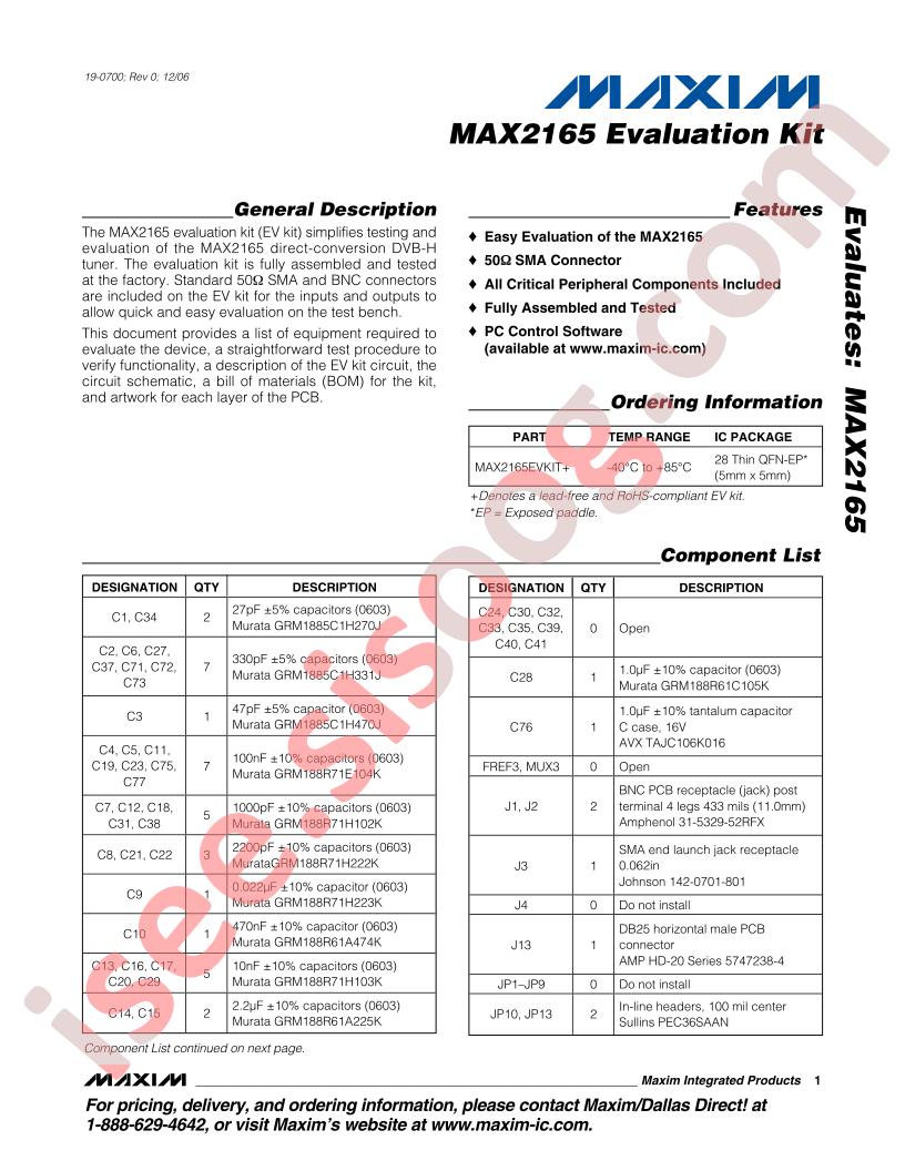MAX2165 Eval Kit