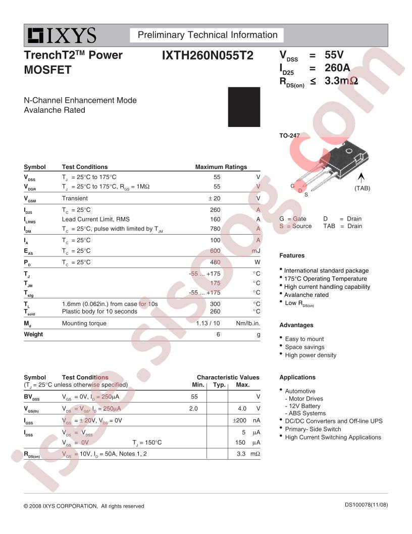 IXTH260N055T2