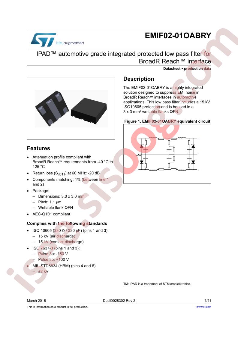 EMIF02-01OABRY Datasheet