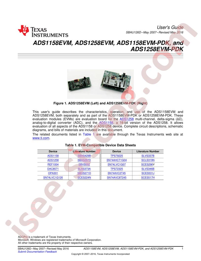 ADS1158EVM/1258EVM/-PDK Guide