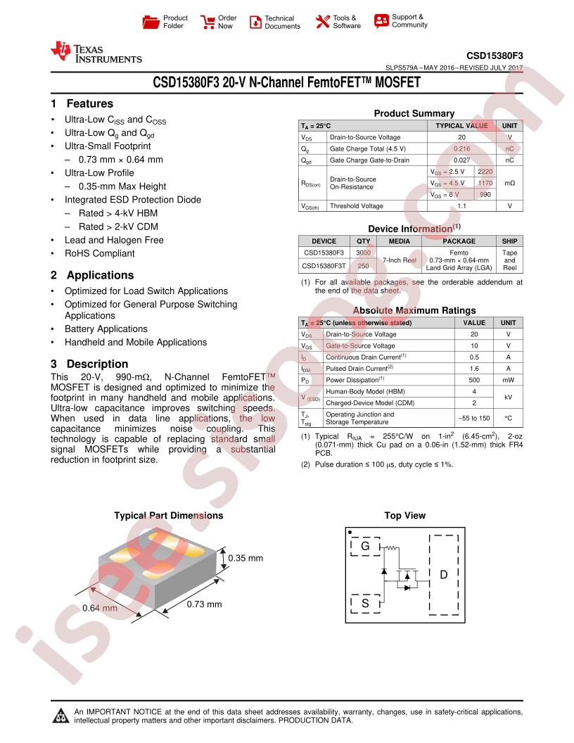 CSD15380F3 Datasheet