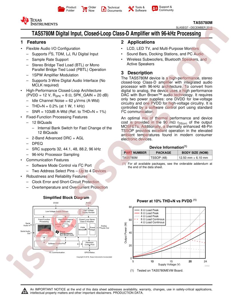 TAS5780M Datasheet