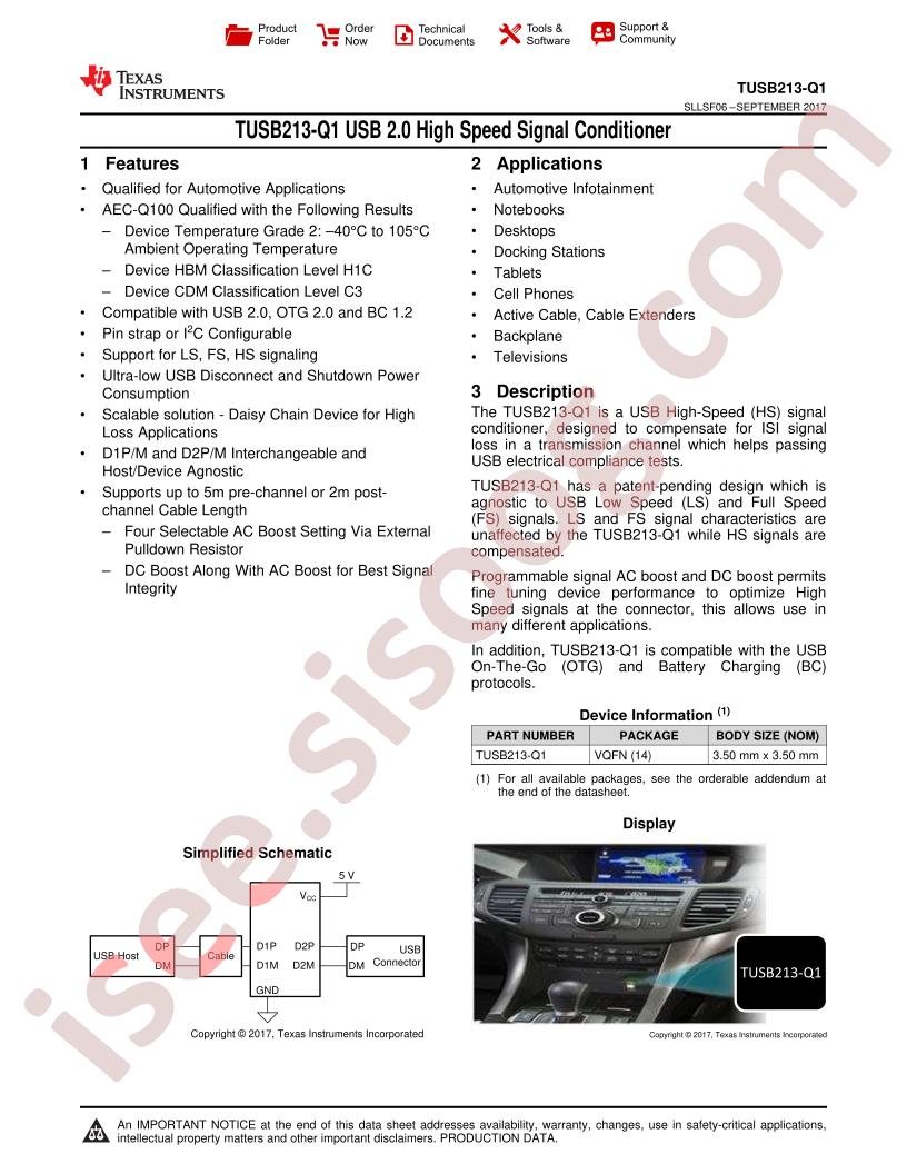 TUSB213-Q1 Datasheet