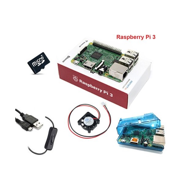 پک رزبری پای 3 Raspberry pi رسپبری پای 3 با کیس - فن و کابل USB به همراه سیستم عامل 8 گیگابایت