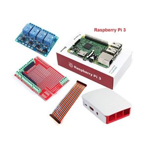 پک رزبری پای 3 Raspberry pi رسپبری پای 3 با کیس اورجینال، رله و کابل فلت + شیلد توسعه