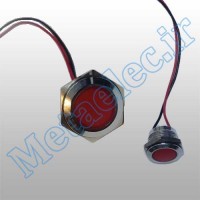 چراغ سیگنال فلزی 12-24 ولت قرمز قطر 16mm با سیم به طول 15 سانتیمتر سری PY