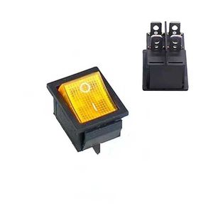 کلید راکر چراغ دار زرد 4 پایه 2 حالت 25*30 میلیمتر KCD4-102N 4PIN