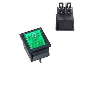 کلید راکر چراغ دار سبز 4 پایه 2 حالت 25*30 میلیمتر KCD4-102N 4PIN