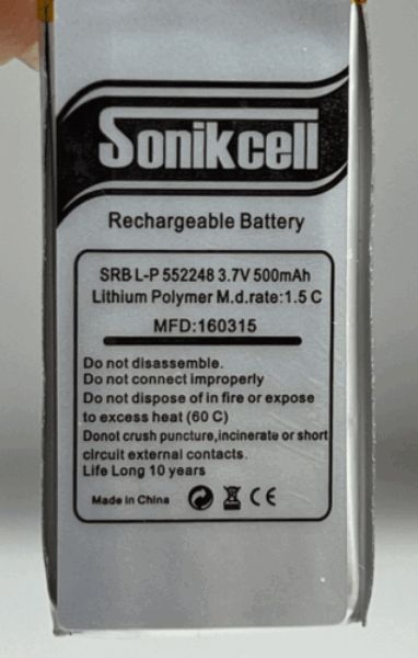 batt Li-on 3.7v 500ma sonic cell