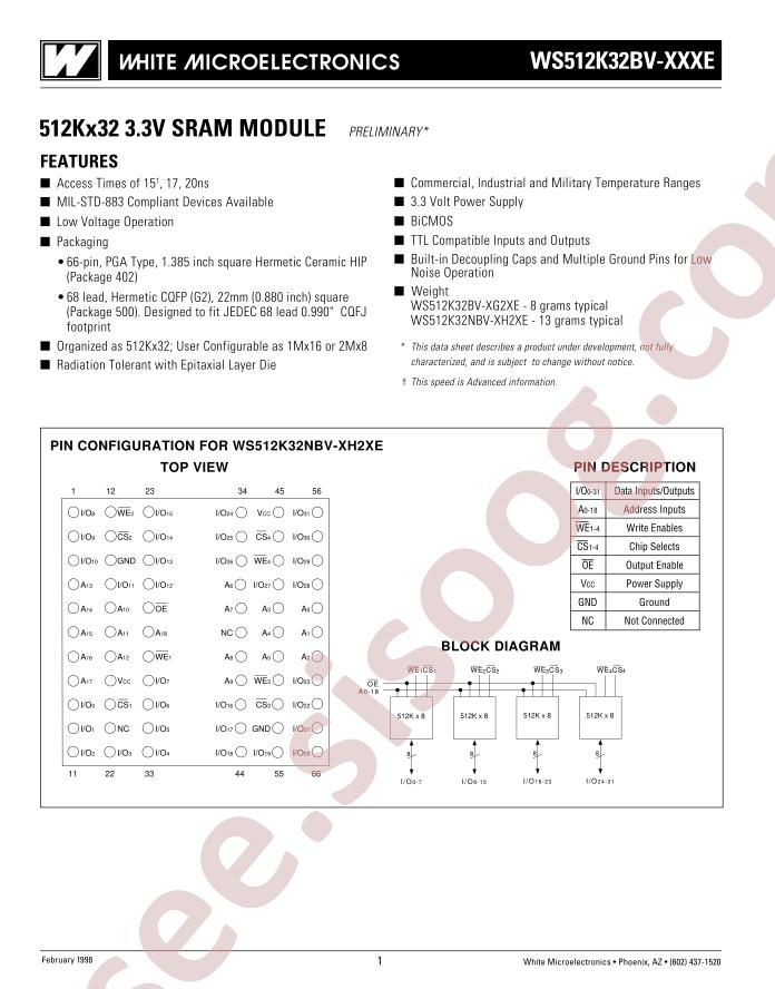 WS512K32NBV-15G2MEA