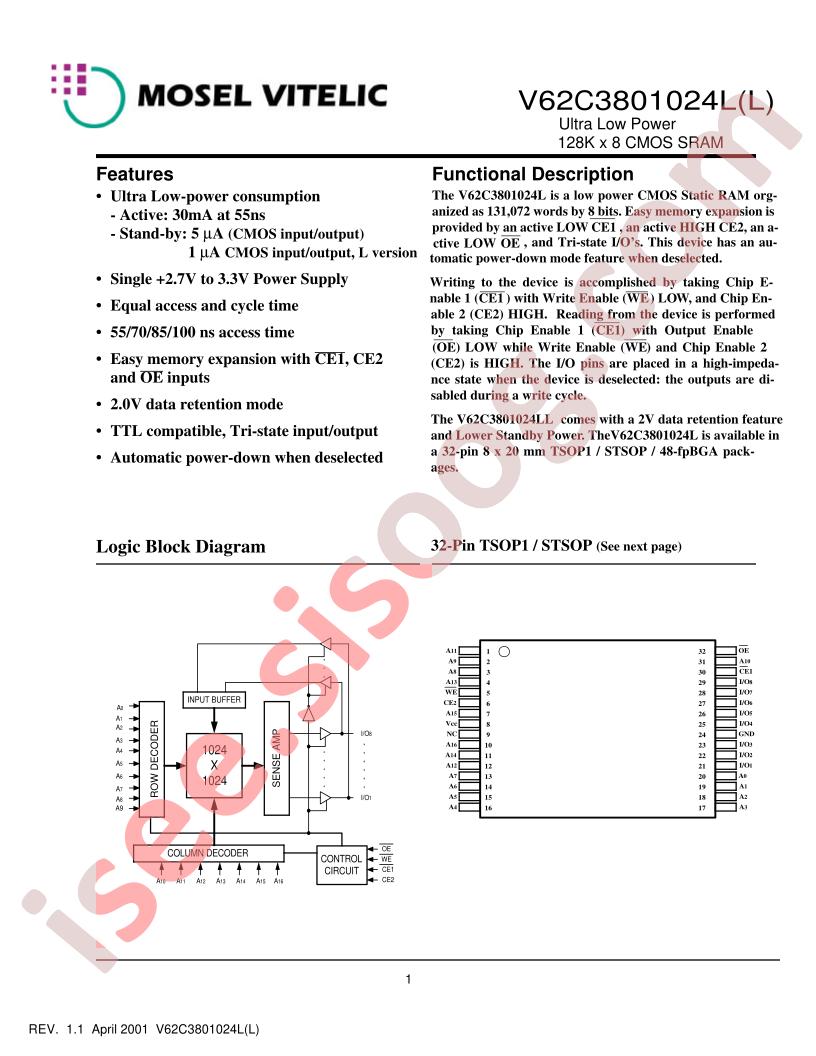 V62C3801024L-85T