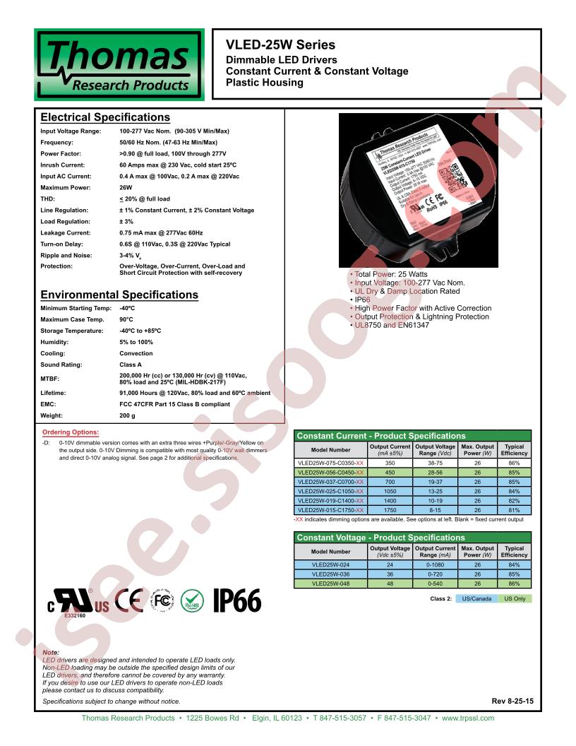 VLED25W-015-C1750-XX