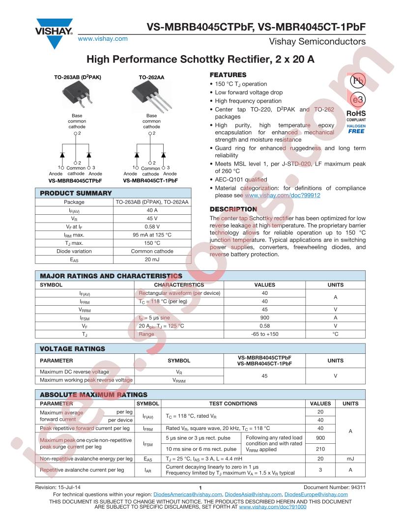 VS-MBR4045CT-1PBF