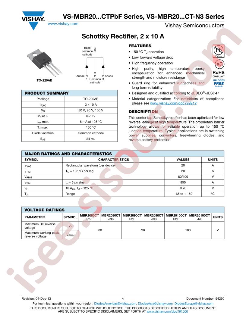 VS-MBR20100CTPbF