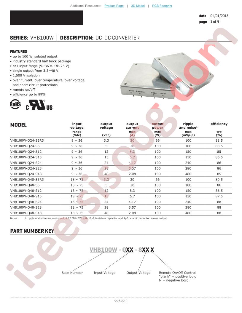 VHB100W-Q48-S48