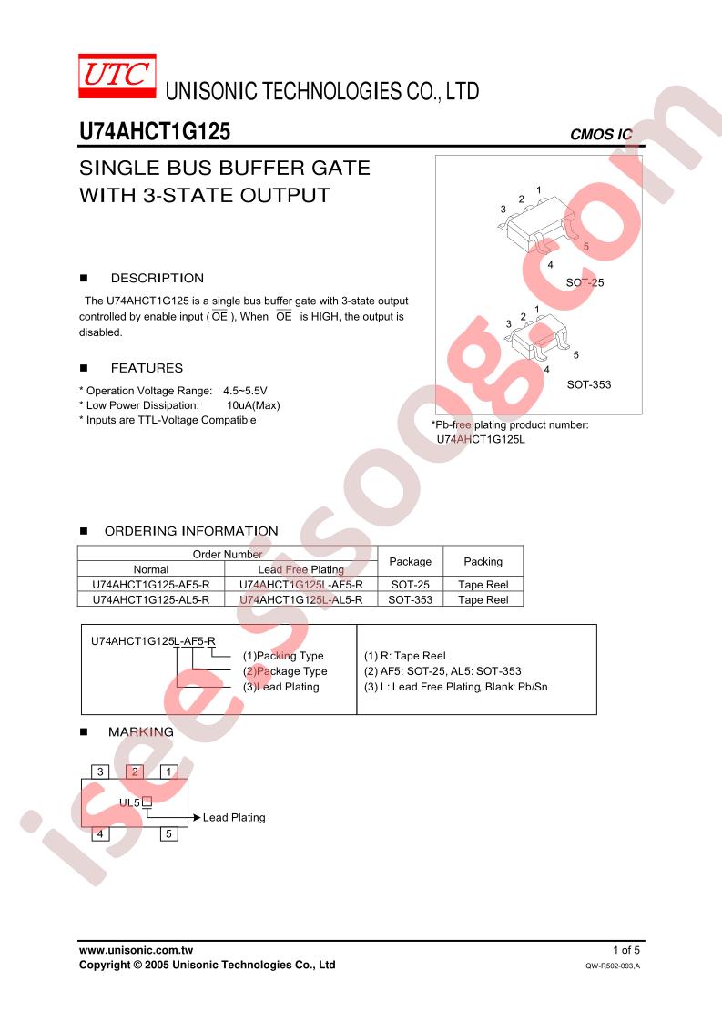 U74AHCT1G125L-AL5-R
