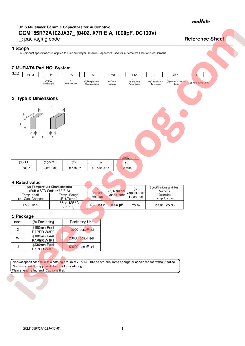 GCM155R72A102JA37