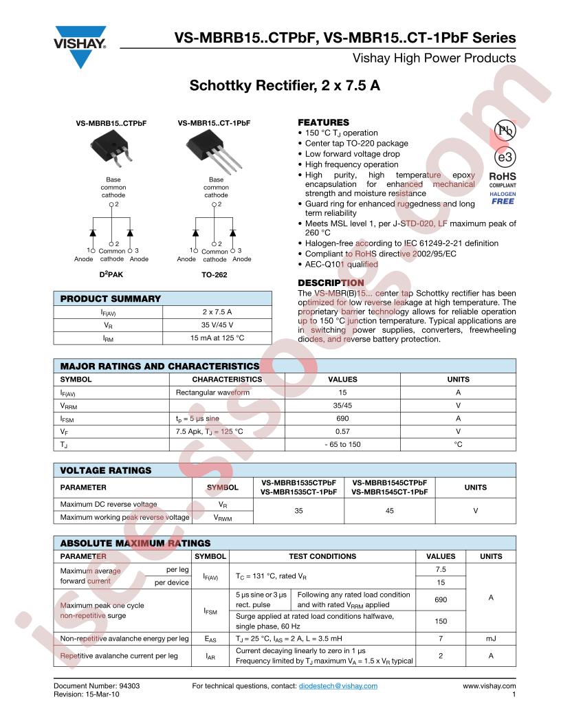 MBR1545CT-1PBF