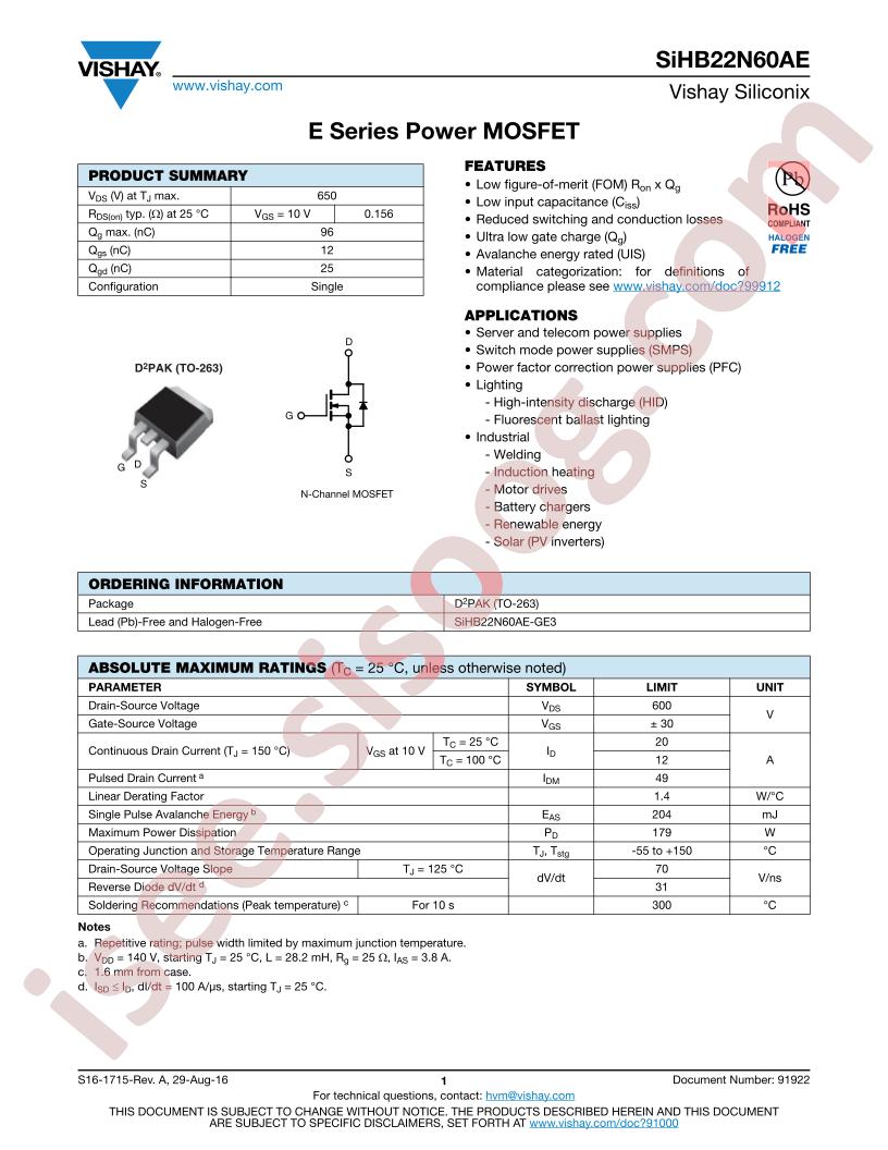 SIHB22N60AE