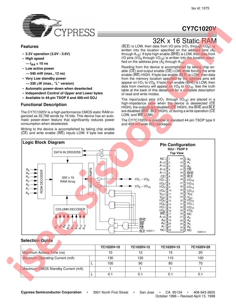 CY7C1020V33-12VC